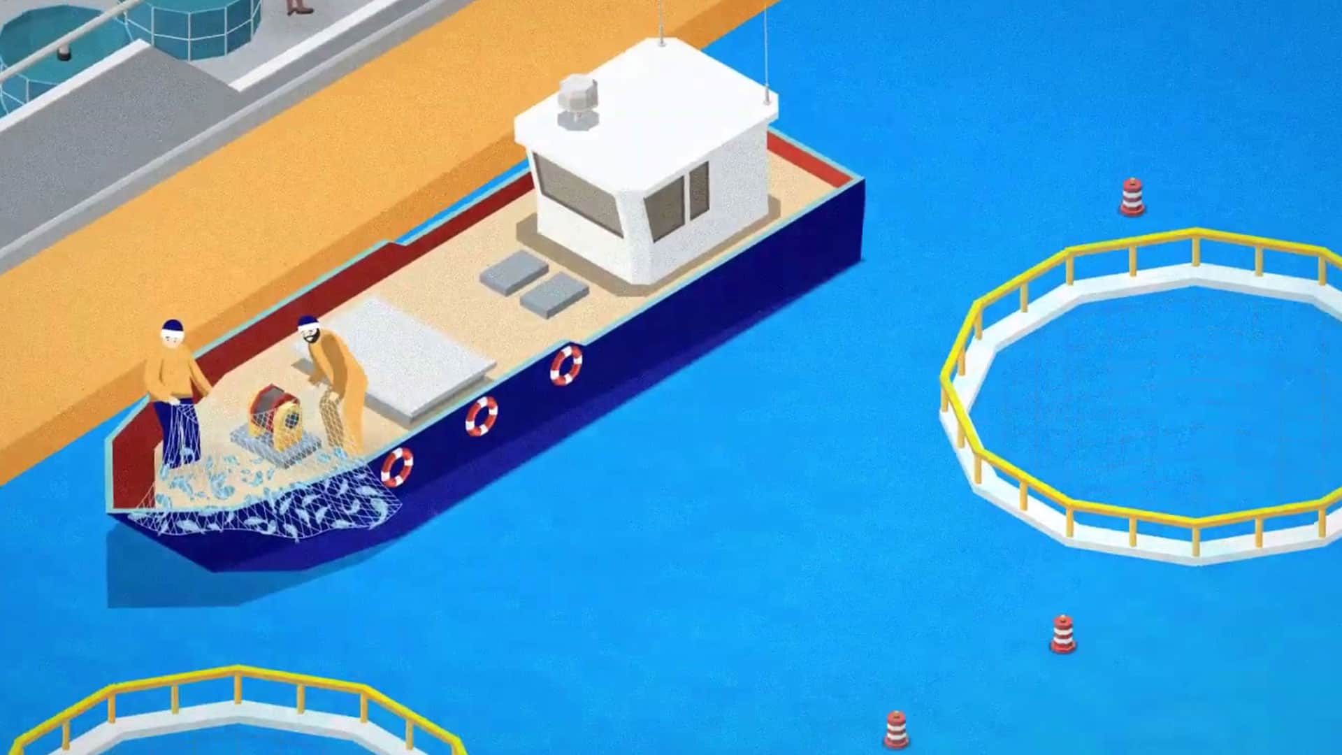 An isometric view of a boat in the water, tailored for an explainer video targeted at Aquarius Lawyers.